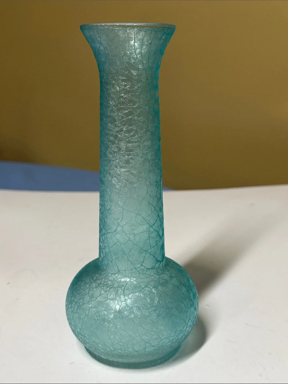 Vase Pale blue Crackle 7.5” Satin Glass Vase